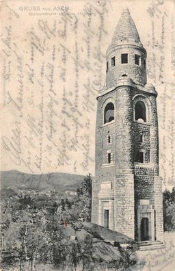 Gruss aus Asch Bismarckturm auf dem Hausberg Postkarte AK 1904