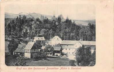 Gruß aus dem Restaurant Donawitzer Mühle b. Karlsbad Postkarte AK 1914