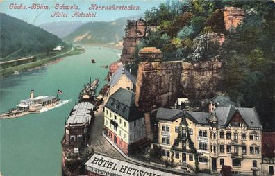 Herrnskretschen Sächs. - Böhm. Schweiz Hotel Hetschel AK 1919