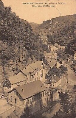 Herrnskretschen Sächs.-Böhm. Schweiz Blick vom Elisalexfelsen Postkarte AK 1913