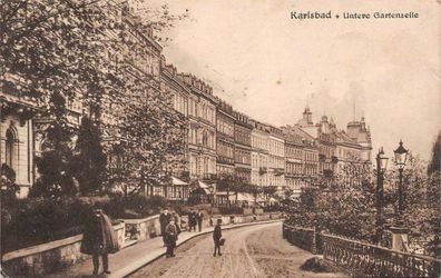 Karlsbad Untere Gartenzeile Postkarte AK 1924