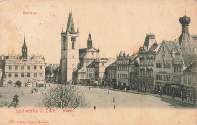 Leitmeritz am Elbe Litomerice Markt Rathaus Postkarte 1912