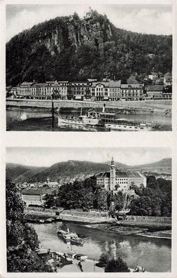 Panoramakarte mit Dampfer Tetschen-Bodenbach Böhmen Postkarte AK 1941