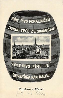 Pozdrav z Plzne Pime Pivo Pomaloucku Feldpostkarte AK 1939