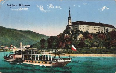 Schloss und Dampfer in Tetschen Böhmen Postkarte AK