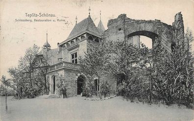 Teplitz-Schönau (Teplice) Schlossberg, Restauration und Ruine AK 1910