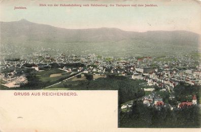 Gruss aus Reichenberg Blick von der Hohenhabsburg mit dem Jeschken Böhmen AK (E)