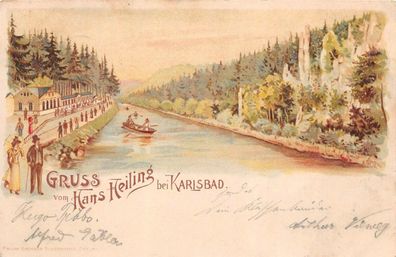 Gruss vom Hans Heiling bei Karlsbad Litho Postkarte AK 1900