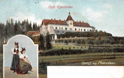 Gruß aus Marienbad, Café Egerländer, Postkarte 1909