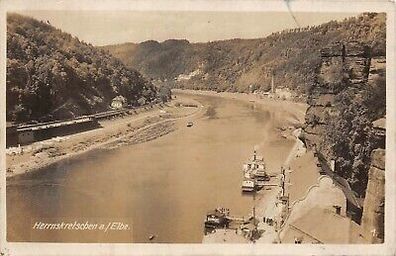 Herrnskretschen a./Elbe. Dampfer Postkarte 1930