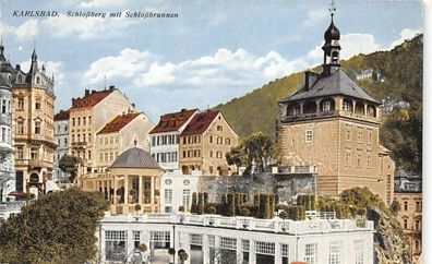 Karlsbad Schloßberg mit Schloßbrunnen AK