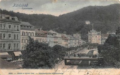 Karlsbad Egerstrasse Handcolorierte Künstlerkarte Postkarte AK 1903