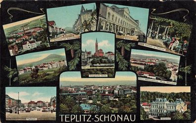 Panoramakarte mit Bahnhof und Kaiserbad Teplitz Schönau Böhmen Postkarte AK 1912