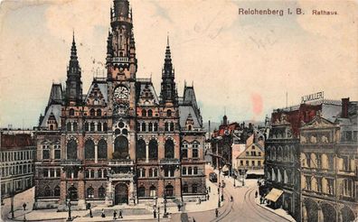 Reichenberg i. B. Rathaus Postkarte