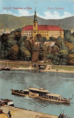 Schloß Tetschen a. Elbe Böhm. Schweiz Dampfer Postkarte AK