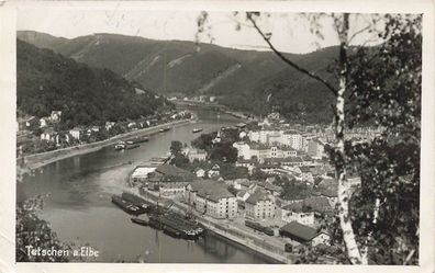 Stadtansicht von Tetschen an der Elbe Böhmen Postkarte AK 1939