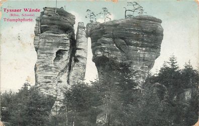 Tyssaer Wände Triumphpforte Böhmische Schweiz Böhmen Postkarte AK 1908