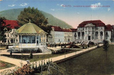 Teplitz (Teplice) Kaiserin-Elisabeth-Bad mit Anlagen Postkarte AK 1913