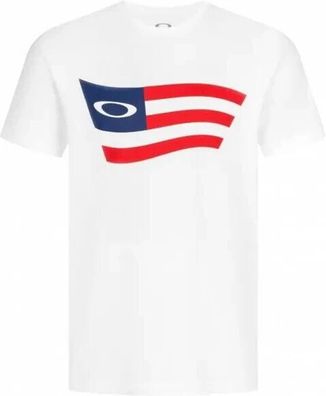 Oakley T Shirt Mens Regular Fit Flag Logo White Crew Neck S