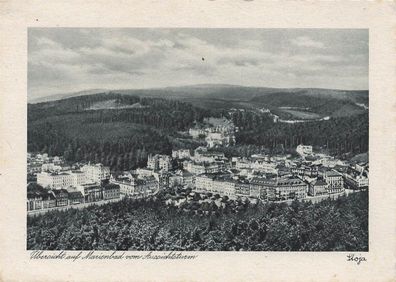 Übersicht auf Marienbad (Mariánské Lázne) vom Aussichtsturm Postkarte AK