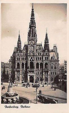 Dreiländereck Reichenberg / Liberec Rathaus Brunnen Pferdewagen 1939