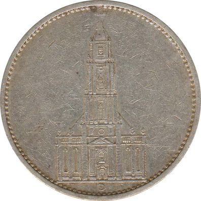 Drittes Reich 5 Mark 1934 D Garnisonskirche Silber*