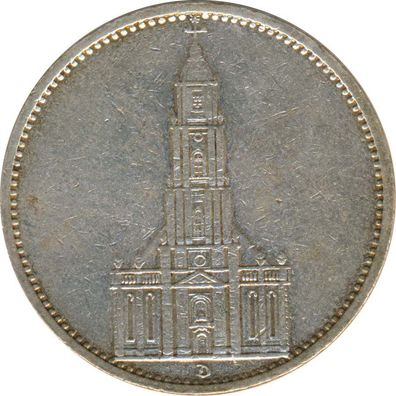 Drittes Reich 5 Mark 1935 D Garnisonskirche Silber*