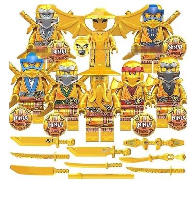 8pcs Phantom Ninja Minifigur Wizard Golden Dragon Master Gold Commemorative Edition