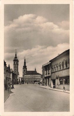 Straßenansicht mit Blick zur Kirche Wischau Vyškov Mähren Postkarte AK 1942