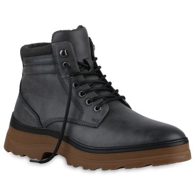 VAN HILL Herren Winter Boots Profilsohle Booties Bequeme Schnür-Schuhe