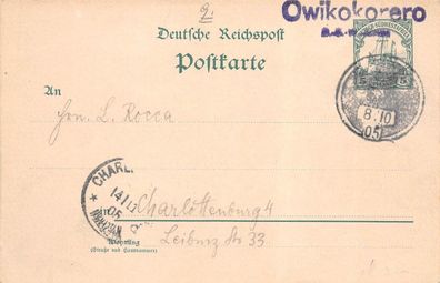 DSWA Deutsch-Südwest-Afrika Ganzsache Postkarte gelaufen Owikokorero 1905