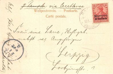 Deutsche Post in Marokko auf AK Rabat gelaufen 1908