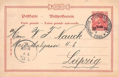 Deutsche Post in der Türkei Postkarte GA gel. Constantinopel nach Leipzig 1905