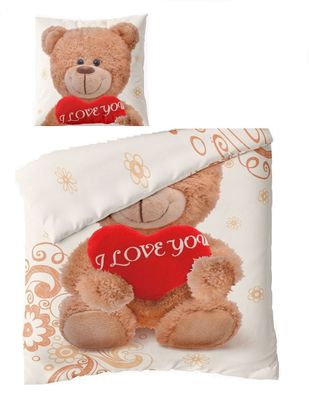 4 tlg Winter Bettwäsche Microfaser 135x200 cm Thermo Fleece Teddy Love