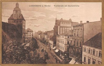 Landsberg an der Warte Richtstrasse mit Marienkirche Postkarte 1925