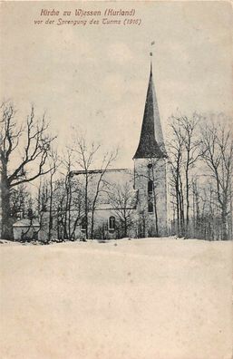 AK Kurland Wassiljewka Kirche zu Wjessen vor der Sprengung des Turms 1916