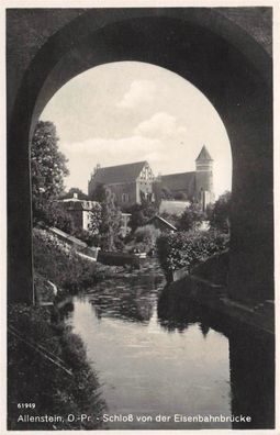 Allenstein Ostpreußen Schloß von der Eisenbahnbrücke Fotokarte