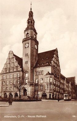 Allenstein Ostpreußen Strassenbahn am Neues Rathaus Fotokarte 1930