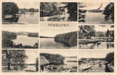 Dampferhaltestelle und Niedersee Masuren Ostpreussen Panorama-Postkarte AK 1941