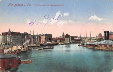 Königsberg Preußen Hafenpartie mit Kaiserbrücke Feldpostkarte 1915