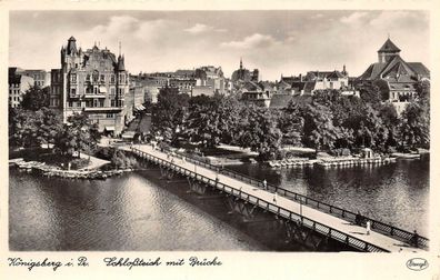 Königsberg Preußen Schlossteich mit Brücke Fotokarte