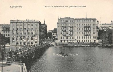 Königsberg Partie am Schloßteich und Schloßteich-Brücke AK