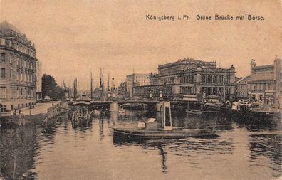 Königsberg i. Pr. Grüne Brücke mit Börse Postkarte AK 1921