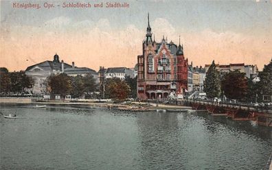 Königsberg Opr. Schloßteich und Stadthalle Feldpostkarte 1918