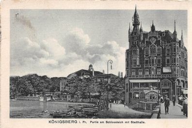 Königsberg Preussen Partie am Schlossteich Stadthalle Bierstube Postkarte 1914