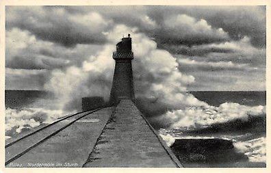 Pillau / Baltijsk Nordermole im Sturm Postkarte 1935