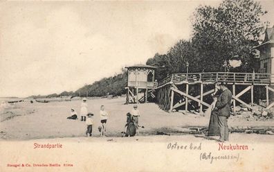 Strandpartie Ostseebad Neukuhren Pionerski Ostpreußen Postkarte AK