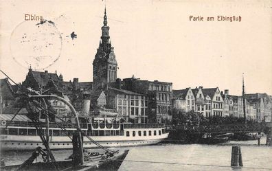 Elbing Dampfer Partie am Elbingfluß Postkarte 1915