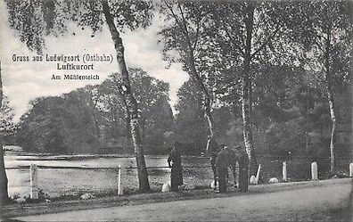 Gruss aus Ludwigsort (Ostbahn) Luftkurort Am Mühlenteich Feldpostkarte AK 1915