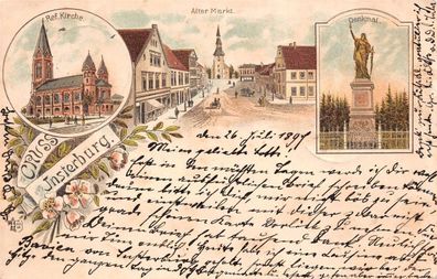 Gruss aus Insterburg (Tschernjachowsk) Alter Markt Ref. Kirche Postkarte AK 1897